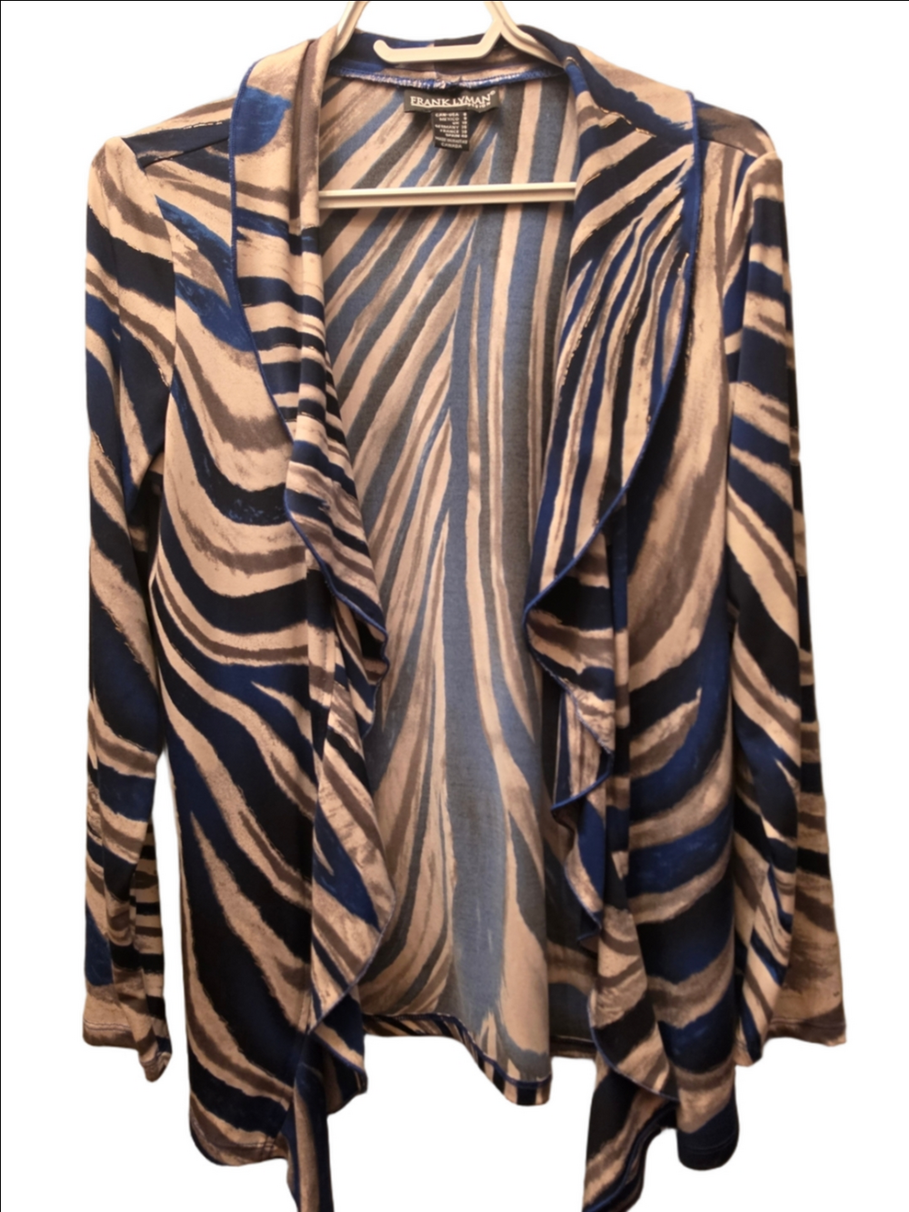 Frank Lyman Design Blue & Gray Zebra-Print Open Cardigan